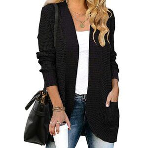 Chunky Knit Open Front Cardigan Long Sleeve Draped Sweater